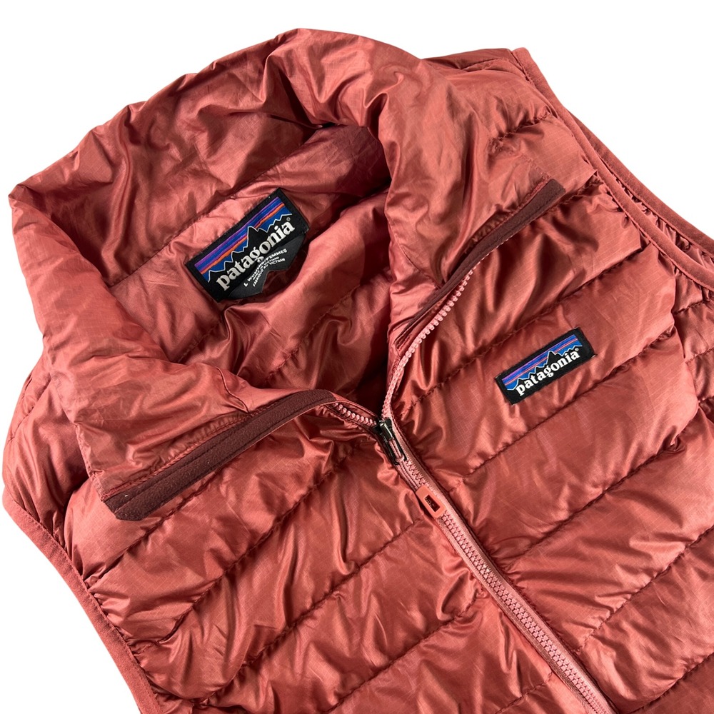 Patagonia Down Sweater Vest Women L Orange Clay Puffer Quilted Full Zip 84628